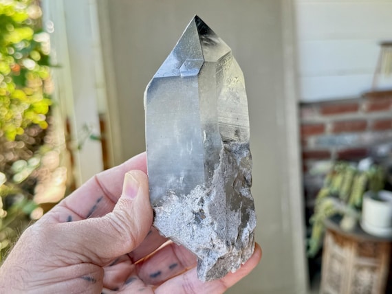 Black Phantom Lemurian Quartz, White Frosted Facets, 550g, Detoxification & Root Chakra, Bahia, Brazil W643
