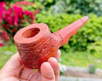 Traditional Mapacho Pipe by Betson Macawashi, Hand Carved Palo Sangre Wood Tobacco Pipe for Shamanic Ceremony, Made in Pucallpa, Peru