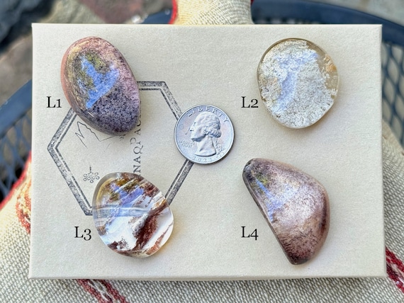 Lodolite Garden Quartz with Colorful Inclusions, Choose ONE of 4 Polished Lodolite Quartz Palm Stones, Minas Gerais, Brazil R214