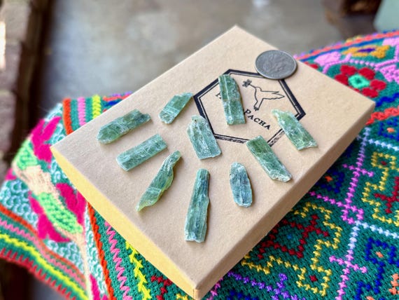 Green Kyanite Lot, Blue Inclusions, 10 Pcs, Old Find, Heart Chakra, Nature Spirits & Purification, Tanzania A276