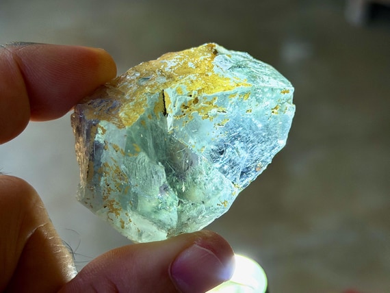 Bicolor Fluorite, Purple & Green, UV Reactive, 84g, Third Eye and Heart Chakra, Nigeria B213
