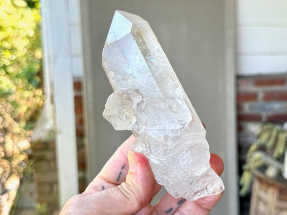 Teardrop Record Keeper Quartz with Unique Imprints, 439g, Old Find, Minas Gerais, Brazil W390