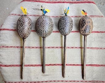 Shaman Gourd Rattle from the Peruvian Amazon, Traditional Shipibo Rattle for Shamanic Ceremony, Made In Iquitos, Peru