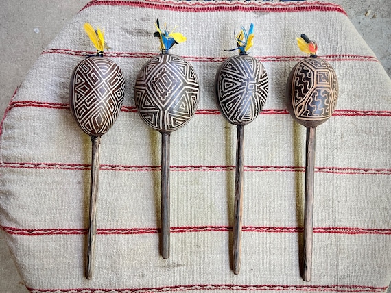 Shipibo Gourd Rattle from the Peruvian Amazon, Traditional Shaman Rattle for Shamanic Ceremony, Handmade In Iquitos, Peru