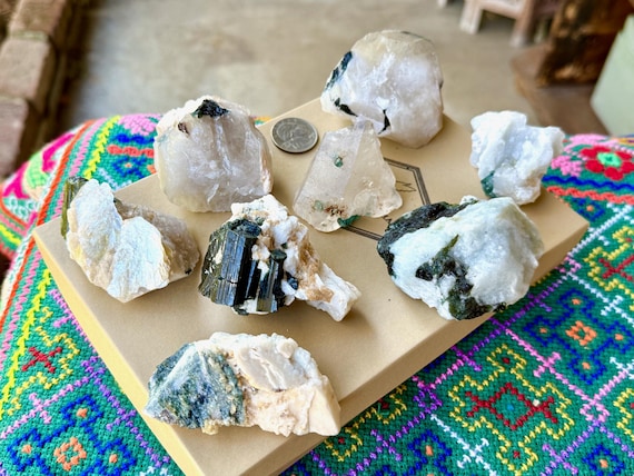 Unicorn Stone Quartz Lot, Citrine, Albite, Feldspar, Green & Purple Tourmaline, 8 Pieces, Coronel Murta, Minas Gerais, Brazil WS228