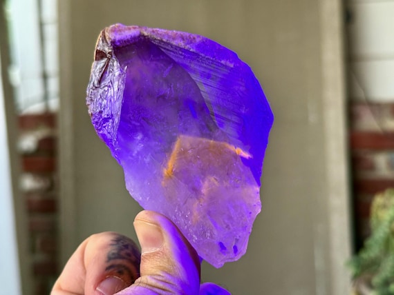 Powellite Phantom Root Quartz with Amethyst, Natural & UV Reactive, 246g, New Find, Raw and Unpolished, Bahia, Brazil V348