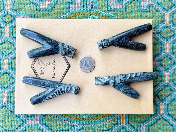Serpentine Stone Kuripe, Traditional Shamanic Applicator Pipe, Choose Jaguar, Owl, Hummingbird or Condor, Handmade in Peru