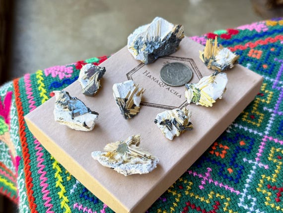 Golden Rutile & Black Hematite Lot, 8 pcs, Conductor Amplifier Crystal, Novo Horizonte, Bahia, Brazil T763