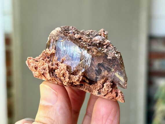 Bermejillo Selenite, Self Standing, 86g, Water Clear Selenite with Orange Matrix, Purification and Energetic Cleansing, Durango, Mexico W916
