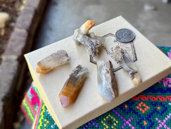 Angel Phantom Quartz Lot with Orange Amphibole, 5 Pieces, Old Find, Connect with Guardian Angels, Pakistan T984