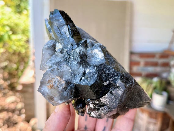 Black Tourmaline Quartz, Self-Standing, Cluster Formation, 868g, New Find, Cabasaco Mine, Diamantina, Minas Gerais, Brazil W961