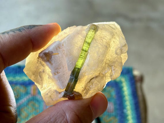 Unicorn Stone Quartz, Pink & Green Tourmaline and Feldspar, 123g, Coronel Murta, Minas Gerais, Brazil T495