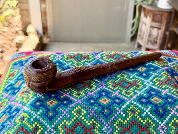 Shaman Pipe, Traditional Tobacco Pipe for Shamanic Ceremony, Hand Carved from Tropical Hardwood