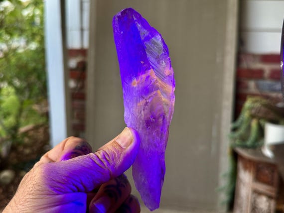 Powellite Phantom Root Quartz with Amethyst, UV Reactive & Natural/Unpolished, 162g, New Find, Bahia, Brazil A706