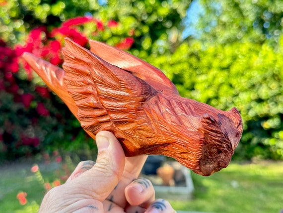 Owl Totem Pipe by Betson Macawashi, MINOR SCRATCH and DENT, Hand Carved Palo Sangre Wood Tobacco Pipe for Shamanic Ceremony, Pucallpa, Peru