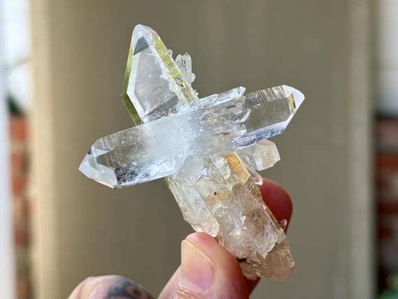 Lemurian Quartz, Water Clear, "X" Twin Formation, 54g, Old Find, Santander, Colombia A648