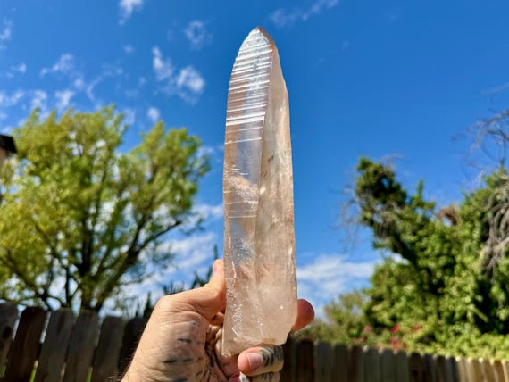 Tangerine Pink Lemurian Starbrary Quartz, 835g, AAA Water Clear, 10" Crown Chakra Activation Crystal, Goias, Brazil W796