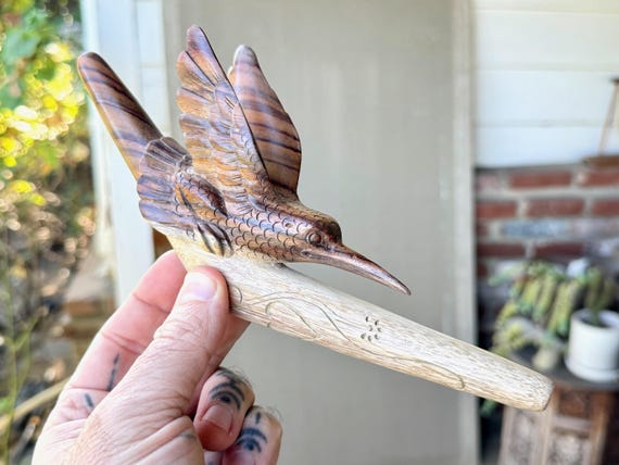 Hummingbird Tepi Pipe, Traditional Shamanic Applicator Pipe, Hand Carved from a Single Piece of Two-Tone Hardwood