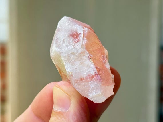 Pink Dreamsicle Lemurian Quartz, Marbled White Inclusions, 37g, Dream Coat Lemurian, Minas Gerais, Brazil T101