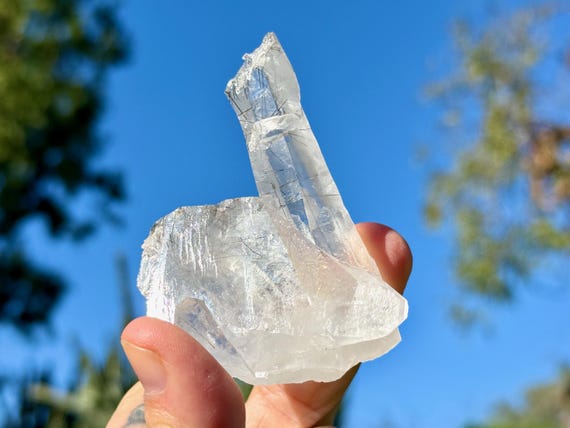 Laser Quartz with Black Tourmaline, Water Clear & Twin Formation, 92g, New Find, Caba Saco Mine, Diamantina, Minas Gerais, Brazil A109