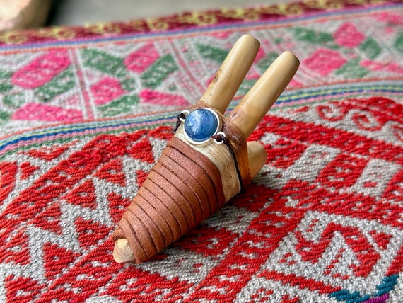 Double Kuripe with Blue Kyanite, Traditional Shamanic Applicator Pipe, Hand Crafted from Tropical Hardwood