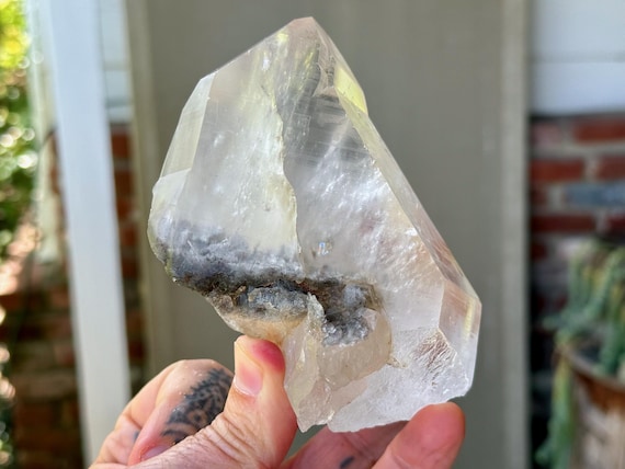 Cathedral Quartz with Black Tourmaline, Self-Standing, 637g, Root Chakra, Grounding & Protection, Aracuai, Minas Gerais, Brazil W365