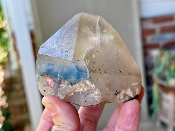 Blue Tourmaline Quartz, Mild Citrine Inclusion, Self-Standing, 468g, Old Find, Jenipapo, Minas Gerais, Brazil X578