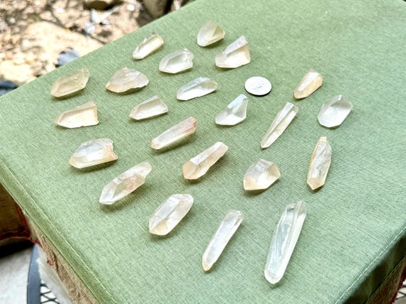 Golden Healer Lemurian Phantom Quartz Lot, 22 Pieces (263g), Crystals for Grid or Jewelry, Serra do Cabral, Minas Gerais, Brazil WS189