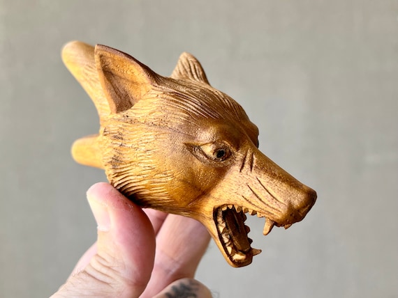 Wolf Kuripe, Traditional Shamanic Self-Applicator Pipe, Hand Carved from Solid Teak Wood