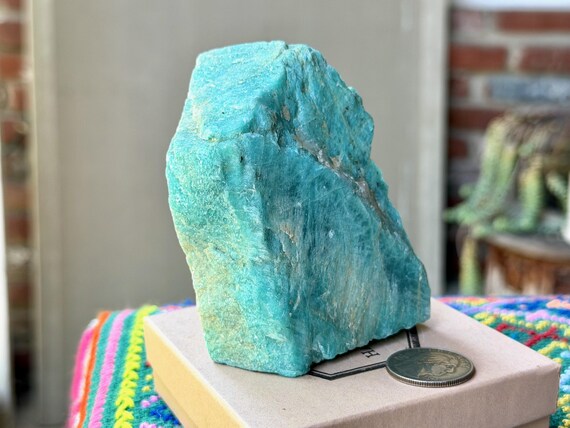 Amazonite, Natural Raw & Unpolished, Self-Standing, 378g, Heart and Throat Chakra, Spiritual Awareness, Bahia, Brazil V472