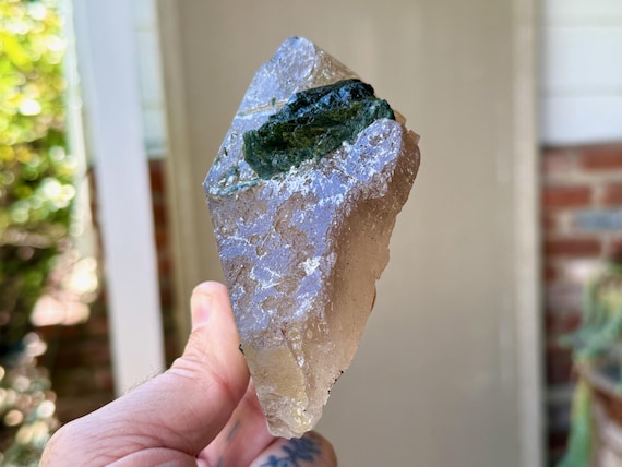 Citrine with Green Tourmaline, All-Natural with Stand, 390g, Creativity & Manifestation, Coronel Murta, Minas Gerais, Brazil V289