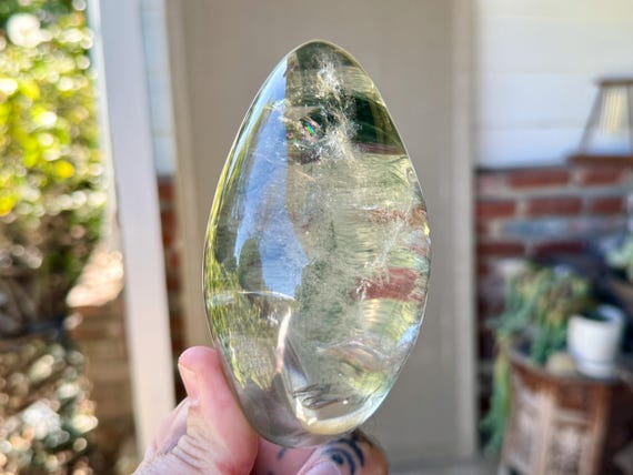 Green Chlorite Quartz Lens, 596g, Polished Green Phantom Palm Stone, Nature Spirits & Purification, Minas Gerais, Brazil V257