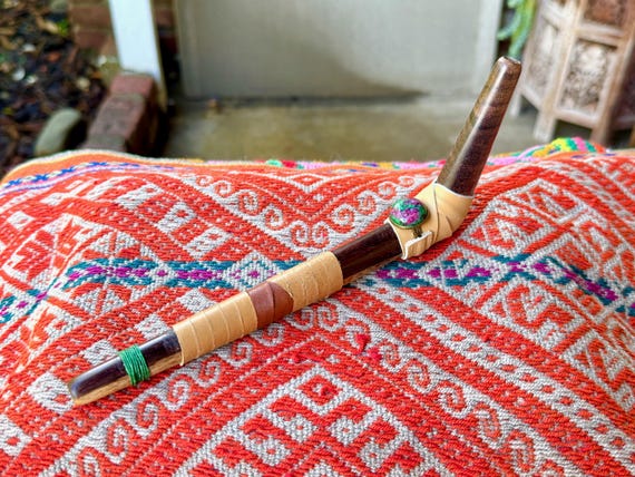 Tepi Pipe with Ruby in Zoisite, Traditional Handcrafted Wooden Shamanic Applicator, Single Block Tepi