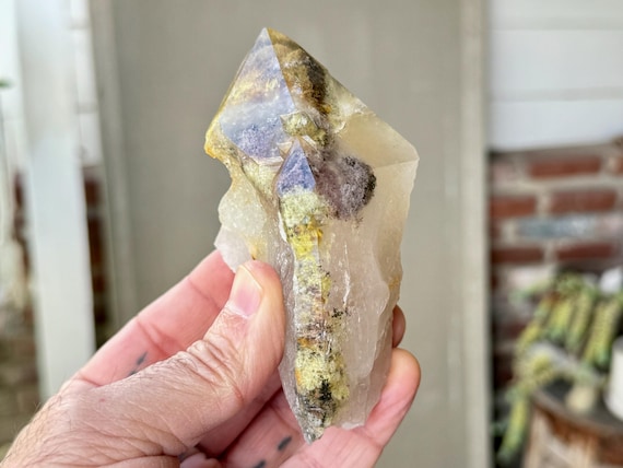 Purple Lodolite Quartz with Yellow Sulfite Inclusions, 262g, New Find, Crystal for Purification and Cleansing, Minas Gerais, Brazil W662