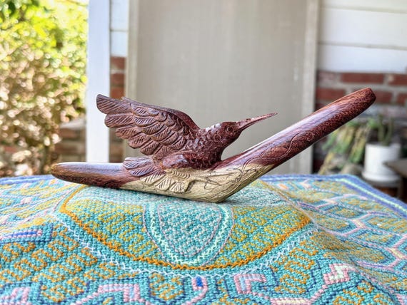 Hummingbird Tepi Pipe, MINOR SCRATCH & DENT, Natural Wood Tepi with Ornate Detail, Hand Carved from a Single Piece of Two-Tone Tamarind Wood