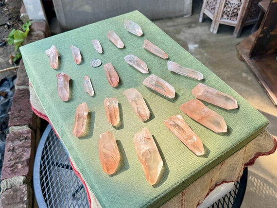 Coral Pink Lemurian Quartz Lot, 20 Pieces (976g) of Hand-Selected Pink Tangerine Lemurians, Minas Gerais, Brazil WS195