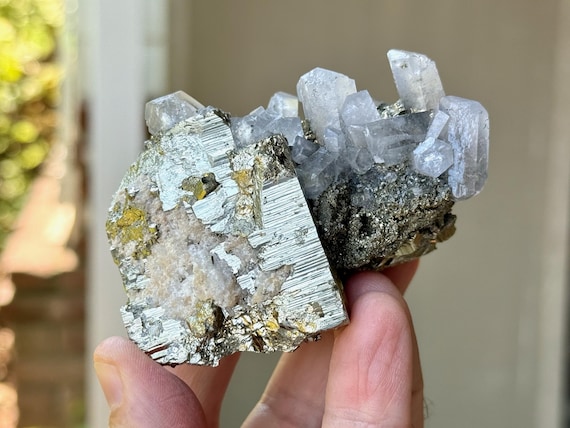 Pyrite with UV Reactive Calcite, All Natural & Self Standing, 398g, New Find, Highest Quality, Protection and Manifestation, Peru X970