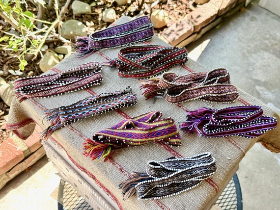 Watana Ties, Traditional Despacho Tie for Mesa, Large Size, Andean Beaded Bracelet/Hatband, Handmade in Chawaytiri, Peru