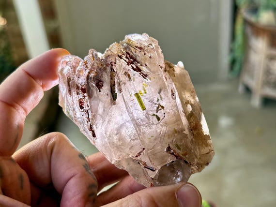 Smoky Quartz with Red Epidote & Green Tourmaline, Growth Interference, 224g, New Find, Minas Gerais, Brazil X571