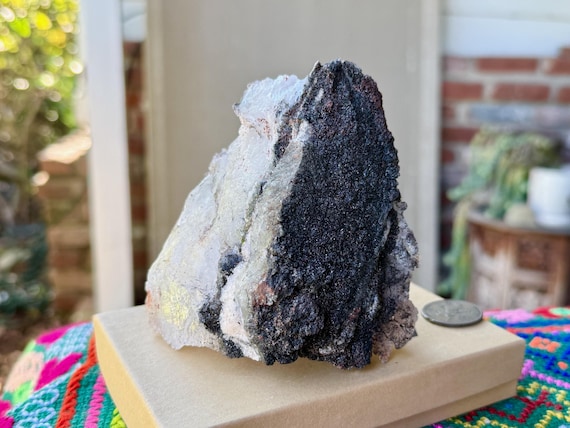 Himalayan Samadhi Quartz with Black Tourmaline, Self-Standing, 636g, High Altitude Crystal, India W181