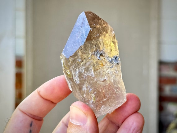 Smoky Quartz with Golden Rutile, Water Clear, 152g, Old Find, Conductor Amplifier Crystal, Novo Horizonte, Bahia, Brazil R251