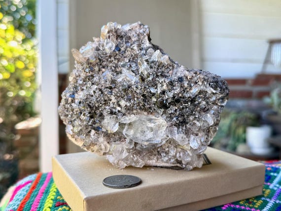 Himalayan Samadhi Quartz with Black Tourmaline, Self-Standing, 649g, High Altitude Crystal, India W173