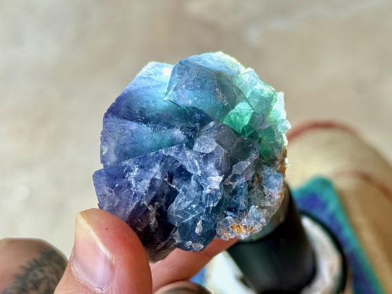 Bicolor Fluorite from Nigeria, Natural Purple & Blue-Green Fluorite, 99g, UV Reactive with Color Change Properties W882