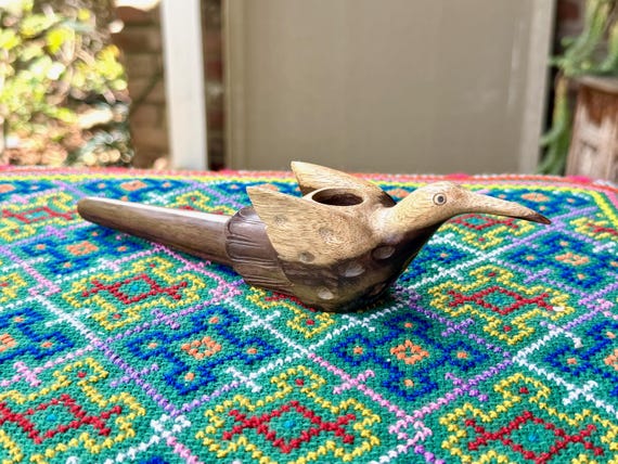 Hummingbird Pipe, Traditional Wooden Tobacco Pipe for Shamanic Ceremony, Hand Carved from Natural Tropical Hardwood
