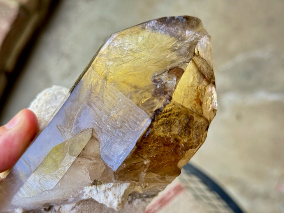 Smoky Citrine with Feldspar Inclusion, Etched Facets, 813g, New Find, Aracuai, Minas Gerais, Brazil W281