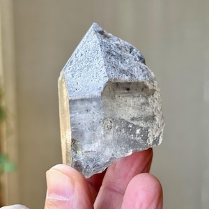 Black Phantom Lemurian Quartz, Self-Standing with White Frost Inclusions, 172g, Root Chakra Crystal for Detoxification, Bahia, Brazil X410