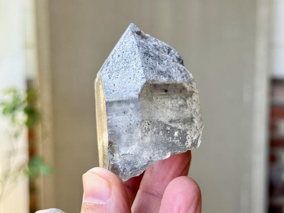 Black Phantom Lemurian Quartz, Self-Standing with White Frost Inclusions, 172g, Root Chakra Crystal for Detoxification, Bahia, Brazil X410