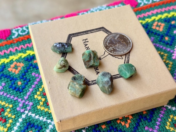 Emerald Lot, 6 pcs, Natural & Unpolished, Abundance and Heart Healing, Amazonas, Brazil B313