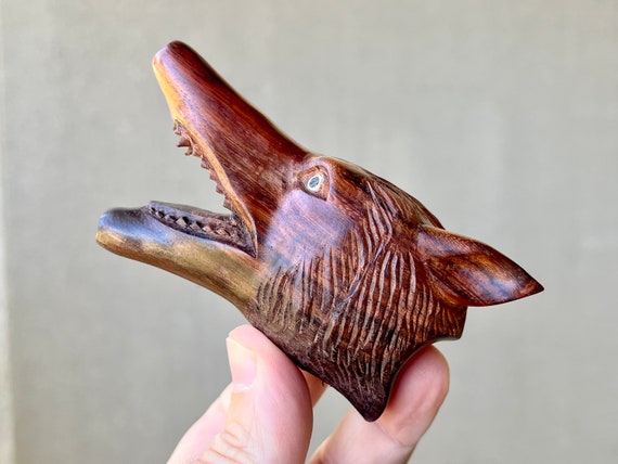 Wolf Kuripe, Solid Wood Single Block Kuripe, Hand Carved Shamanic Self-Applicator Pipe