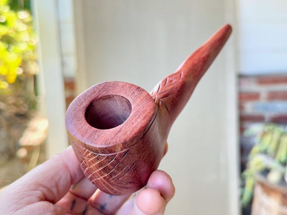 Shaman Pipe, Traditional Hand Carved Wood Tobacco Pipe for Shamanic Ceremony, Made by Betson Macawashi in Pucallpa, Peru